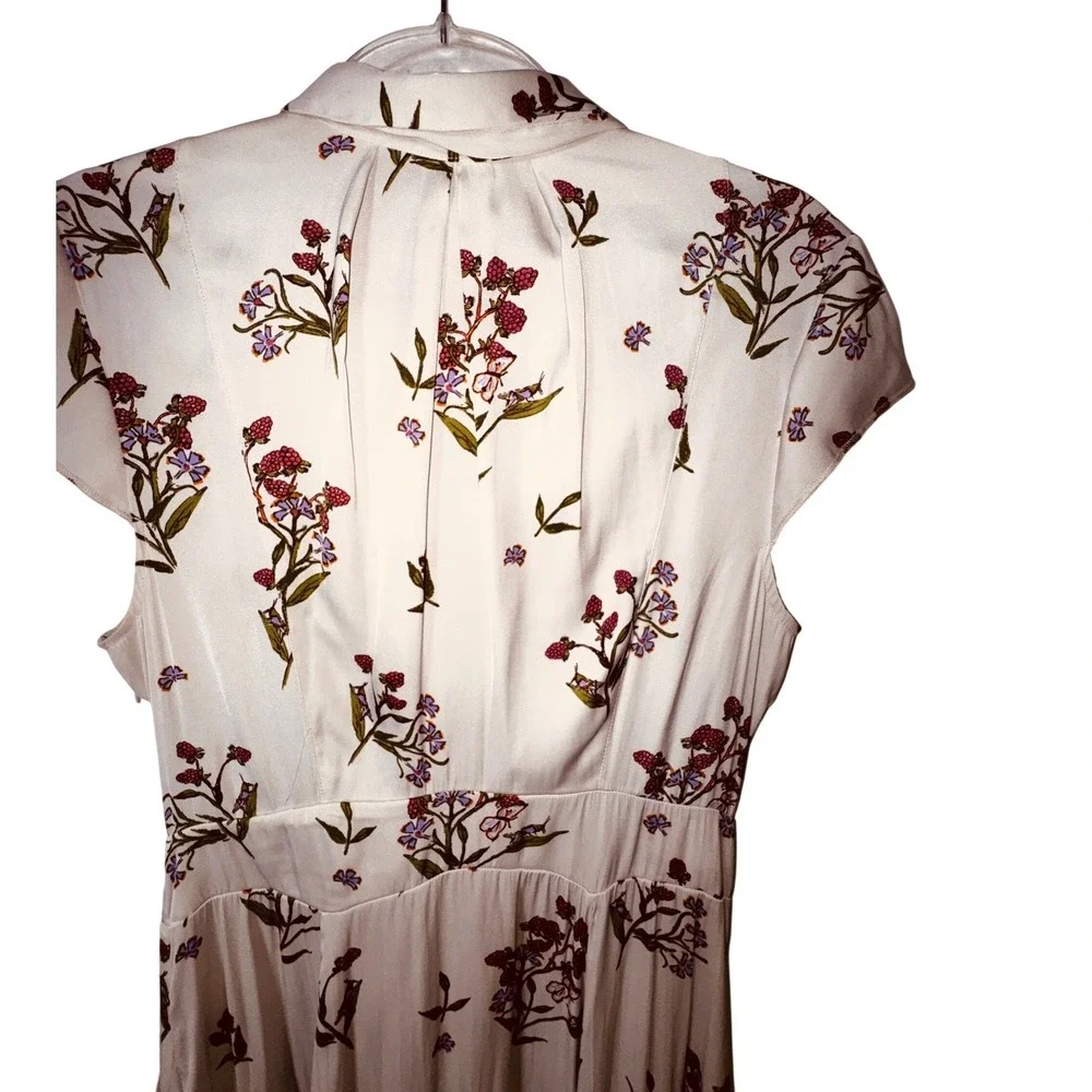 Free People Floral Midi Shirt Dress Cream Berry‎ Botanical Cap Sleeve Pockets 6